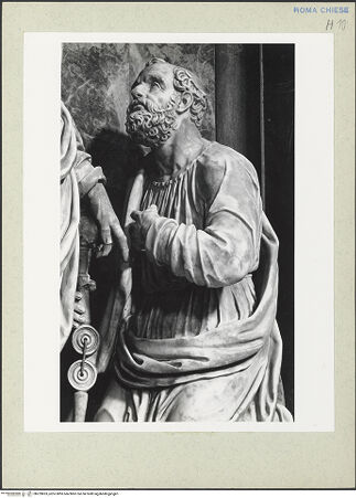 Vorderseite von Courtauld Institute [https://www.deutsche-digitale-bibliothek.de/content/lizenzen/rv-ez/] Jesus übergibt Petrus die Schlüssel - Petrus, Teilansicht, von links, bh229833_recto. Foto.