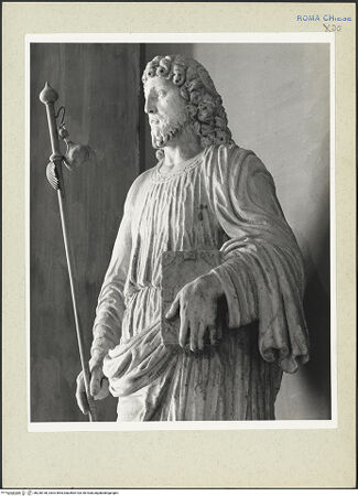 Vorderseite von Courtauld Institute [https://rightsstatements.org/page/CNE/1.0/] Der heilige Jakobus - Oberkörper und Kopf von rechts, bh230160_recto. Foto.