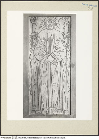 Vorderseite von Courtauld Institute [https://rightsstatements.org/page/CNE/1.0/] Grabplatte eines Unbekannten - Gesamtansicht, bh230181_recto. Foto.