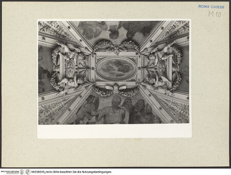 Vorderseite von Courtauld Institute [https://www.deutsche-digitale-bibliothek.de/content/lizenzen/rv-ez/] Innenausstattung der Cappella TeodoliDie vier Evangelisten - Detail: Stuckdekoration im Kuppelzentrum, bh230245_recto. Foto.