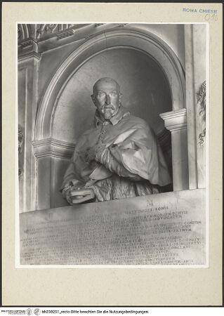 Vorderseite von Courtauld Institute [https://www.deutsche-digitale-bibliothek.de/content/lizenzen/rv-ez/] Grabmal des Kardinals Gian Garzia Mellini (gest. 1629) - Detail: Porträtbüste in Schrägsicht, bh230251_recto. Foto.