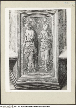 Vorderseite von Courtauld Institute [https://www.deutsche-digitale-bibliothek.de/content/lizenzen/rv-ez/] Sockelzone und Himmelfahrt Mariens Fresken in der SockelzoneAcht allegorische Frauengestalten, (fälschlich?) als die sieben Tugenden identifiziert - zwei lesende Frauengestalten; davon eine mit einer Schriftrolle, bh230270_recto. Foto.