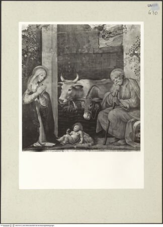 Vorderseite von Getty Research Institute [https://www.deutsche-digitale-bibliothek.de/content/lizenzen/rv-ez/] Szenen aus dem Leben der Maria und HeiligeAnbetung der Hirten - Detail: Anbetung durch Maria und Joseph, bh231672_recto. Foto: Hutzel, Max.