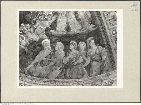 Vorderseite von Getty Research Institute [https://www.deutsche-digitale-bibliothek.de/content/lizenzen/rv-ez/] Szenen aus dem Leben der Maria und HeiligeMaria wird von Christus gekrönt - Unteres Register, Detail: Sibyllen, bh231681_recto. Foto: Hutzel, Max.