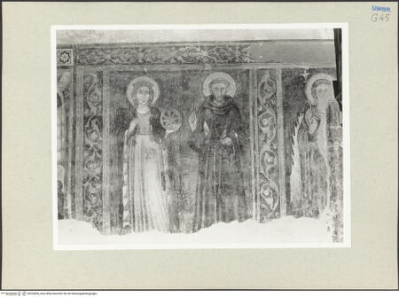 Vorderseite von Getty Research Institute [https://www.deutsche-digitale-bibliothek.de/content/lizenzen/rv-ez/] Die heiligen Katharina von Alexandrien und Franz von Assisi; Erzengel Gabriel - Gesamtansicht, bh232005_recto. Foto: Hutzel, Max.