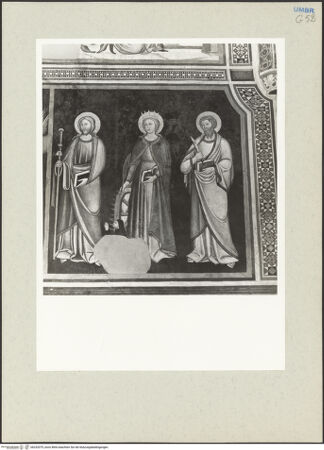 Vorderseite von Getty Research Institute [https://www.deutsche-digitale-bibliothek.de/content/lizenzen/rv-ez/] Szenen aus dem Leben Mariens und Christi, Heilige und ProphetenDie heiligen Jakobus, Katharina und Bartholomäus - Gesamtansicht, bh232075_recto. Foto: Hutzel, Max.