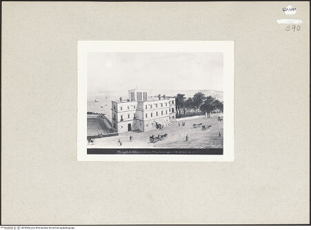 Vorderseite von unbekannt [https://www.deutsche-digitale-bibliothek.de/content/lizenzen/rv-ez/] Casina di Chiatamonte (Vue du Golfe de Naples prise du balcon du n.6 au troisieme étage à l'Hotel des Crocelle. Coté gauche) - Gesamtansicht, bh232404_recto. Foto.