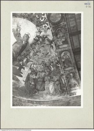 Vorderseite von Getty Research Institute [https://www.deutsche-digitale-bibliothek.de/content/lizenzen/rv-ez/] Marienkrönung, Darstellungen des Erzengels Michael und HeiligeMarienkrönung, Evangelisten und Kirchenväter - Rechte Hälfte der Apsiskalotte: Evangelist Matthäus, Kirchenväter Hieronymus und Ambrosius sowie Christus und musizierende Engel der Marienkrönung, bh233394_recto. Foto: Hutzel, Max.