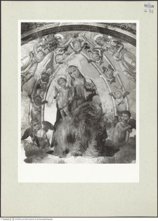 Vorderseite von Getty Research Institute [https://www.deutsche-digitale-bibliothek.de/content/lizenzen/rv-ez/] Madonna in Cherubsmandorla mit den heilgen Sebastian, Katharina von Alexandrien, Apollonia und Johannes dem Täufer - Detail: Madonna in Cherubsmandorla, bh233403_recto. Foto: Hutzel, Max.