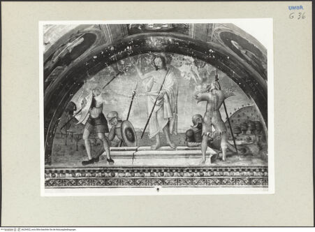 Vorderseite von Getty Research Institute [https://www.deutsche-digitale-bibliothek.de/content/lizenzen/rv-ez/] Kapellendekoration mit Auferstehung Christi, Sibyllen und Personen des Alten TestamentsAuferstehung Christi - Gesamtansicht, bh234922_recto. Foto: Hutzel, Max.