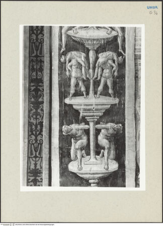Vorderseite von Getty Research Institute [https://www.deutsche-digitale-bibliothek.de/content/lizenzen/rv-ez/] Kapellendekoration mit Auferstehung Christi, Sibyllen und Personen des Alten Testaments - Rechter Pilaster, Detail: Kandelaber mit figürlichem Schmuck, bh235203_recto. Foto: Hutzel, Max.