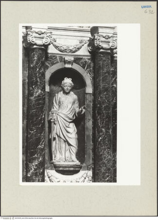 Vorderseite von Getty Research Institute [https://www.deutsche-digitale-bibliothek.de/content/lizenzen/rv-ez/] Grabmonument des Kardinals Erminio Valenti (gest. 1618)Personifikation der Justitia - Frontalansicht, bh235209_recto. Foto: Hutzel, Max.