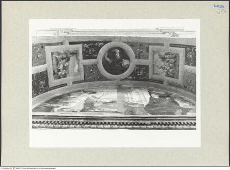 Vorderseite von Getty Research Institute [https://www.deutsche-digitale-bibliothek.de/content/lizenzen/rv-ez/] Kapellendekoration mit Verkündigung, Wundern des heiligen Ubaldus, Heiligen und ProphetenBogenlaibung: Gottvater und Szenen aus dem Marienleben - Scheitel der Bogenlaibung: Tondo mit Gottvater, Flucht nach Ägypten und Sposalizio, Untersicht, bh235219_recto. Foto: Hutzel, Max.