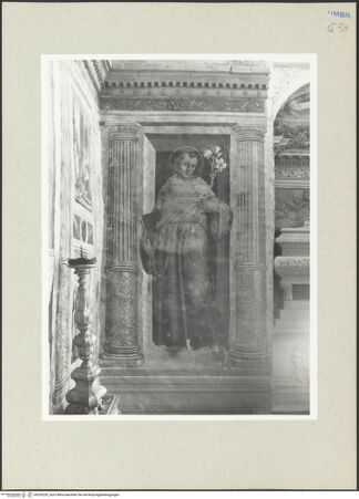 Vorderseite von Getty Research Institute [https://www.deutsche-digitale-bibliothek.de/content/lizenzen/rv-ez/] Kapellendekoration mit Verkündigung, Wundern des heiligen Ubaldus, Heiligen und ProphetenRechte Laibung: heiliger Antonius von Padua - Gesamtansicht, bh235220_recto. Foto: Hutzel, Max.