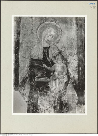 Vorderseite von Getty Research Institute [https://www.deutsche-digitale-bibliothek.de/content/lizenzen/rv-ez/] Kreuzigung Christi; Verkündigung; thronende Madonna - Detail: thronende Madonna, bh235227_recto. Foto: Hutzel, Max.