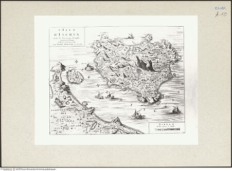 Vorderseite von Bibliotheca Hertziana [https://www.deutsche-digitale-bibliothek.de/content/lizenzen/rv-fz/] Nouveau Theatre D'Italie, Ou Description Exacte De La Ville De Rome, Ancienne, Et Nouvelle (Band 3)Ischia - Gesamtansicht, bh235678_recto. Foto.