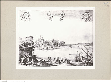 Vorderseite von Bibliotheca Hertziana [https://www.deutsche-digitale-bibliothek.de/content/lizenzen/rv-fz/] Nouveau Theatre D'Italie, Ou Description Exacte De La Ville De Rome, Ancienne, Et Nouvelle (Band 3)Pozzuoli - Gesamtansicht, bh235679_recto. Foto.