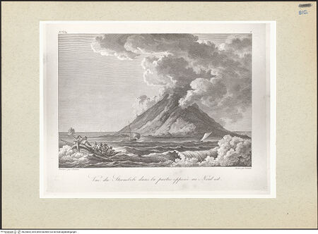 Vorderseite von Bibliotheca Hertziana [https://www.deutsche-digitale-bibliothek.de/content/lizenzen/rv-fz/] Voyage pittoresque ou description des royaumes de Naples et de Sicile. 4 Bde. Nouvelle éd. / corrigée, augmentée, mise dans un meilleur ordre par P. J. CharrinVue du Stromboli dans la partie opposée au Nordest - Gesamtansicht, bh235804_recto. Foto.