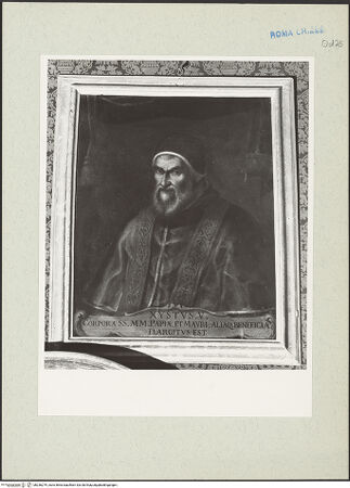 Vorderseite von unbekannt [https://www.deutsche-digitale-bibliothek.de/content/lizenzen/rv-ez/] Zyklus von Porträts mit Päpsten, die dem Oratorium verbunden warenPapst Sixtus V. - , bh236279_recto. Foto: Hutzel, Max.