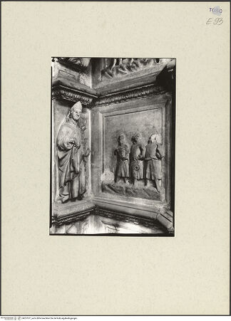 Vorderseite von Bibliotheca Hertziana [https://www.deutsche-digitale-bibliothek.de/content/lizenzen/rv-fz/] Grabmal des Bischofs Guido Tarlati (gest. 1327)Rechten Seitenflügel: Ritter und Jäger - Detail, bh237017_recto. Foto: Lotz-Bauer, Hilde.