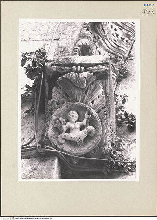 Vorderseite von Pedicini, Luciano [https://www.deutsche-digitale-bibliothek.de/content/lizenzen/rv-ez/] Archivolte der nordöstlichen Arkade - Detail, linke Konsole (Aquarius ?), bh238786_recto. Foto: Pedicini, Luciano.