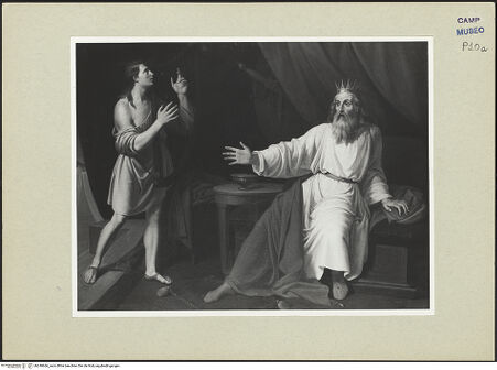 Vorderseite von Sopr. BAS NA [https://www.deutsche-digitale-bibliothek.de/content/lizenzen/rv-ez/] David spielt für Saul auf seiner Harfe - Gesamtansicht, bh240666_recto. Foto.