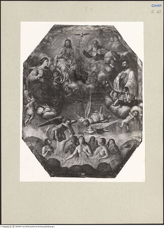 Vorderseite von Sopr. BAS NA [https://www.deutsche-digitale-bibliothek.de/content/lizenzen/rv-fz/] Dreifaltigkeit mit Maria Mediatrix und Heiliger - Gesamtansicht vor der Restaurierung, bh240697_recto. Foto.