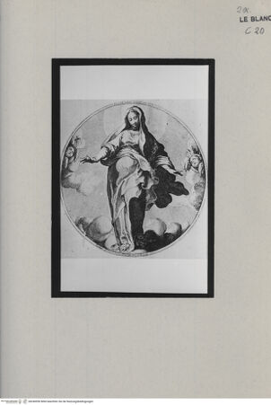 Vorderseite von  [http://creativecommons.org/publicdomain/mark/1.0/] Die Heilige Jungfrau auf Wolken (Tondo) - , bh240950. Foto.