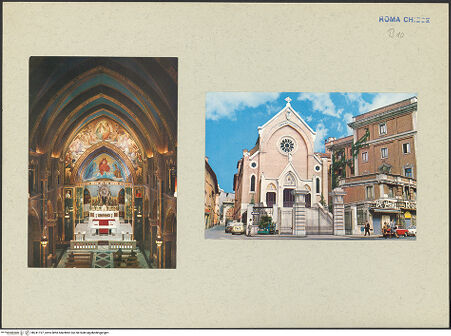 Vorderseite von Bibliotheca Hertziana [https://www.deutsche-digitale-bibliothek.de/content/lizenzen/rv-ez/] Sant'Alfonso de'Liguori - Fassade, Schrägansicht, bh241197_recto. Foto.