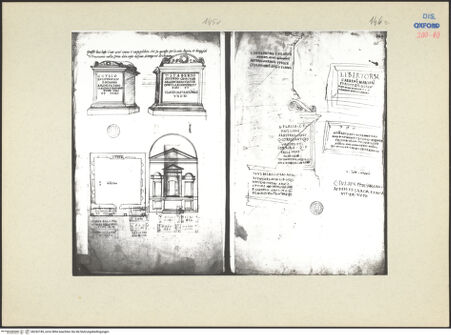 Vorderseite von Kunsthistorisches Institut der Universität Wien [https://www.deutsche-digitale-bibliothek.de/content/lizenzen/rv-ez/] Ms. Canon. Ital. 138: Pirro Ligorio, Libri delle AntichitàBogenarchitektur und Inschriften an der Via Cassia - 145 v & 146 r, bh242185_recto. Foto.