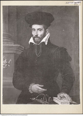 Vorderseite von Kunsthistorisches Museum [https://rightsstatements.org/page/CNE/1.0/] Bildnis eines Mannes mit hohem Barett - , bh242778_recto. Foto.