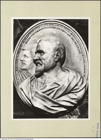 Vorderseite von Bibliotheca Hertziana [https://www.deutsche-digitale-bibliothek.de/content/lizenzen/rv-fz/] KapellenaussstattungMedaillon mit den Büsten das Amadorus und Aleranus Spada - , bh243514_recto. Foto: Rigamonti.