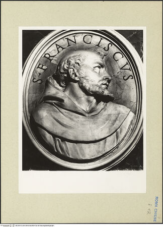 Vorderseite von Bibliotheca Hertziana [https://www.deutsche-digitale-bibliothek.de/content/lizenzen/rv-fz/] KapellenaussstattungMedaillon mit Büste des heiligen Franziskus - , bh243519_recto. Foto: Rigamonti.