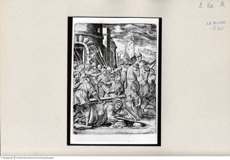 Vorderseite von Bibliotheca Hertziana [http://creativecommons.org/publicdomain/mark/1.0/] "Passio Domini Jesu Christi.Julii Bonasonis Opus"Die Kreuztragung (Blatt 19) - , bh246050. Foto.