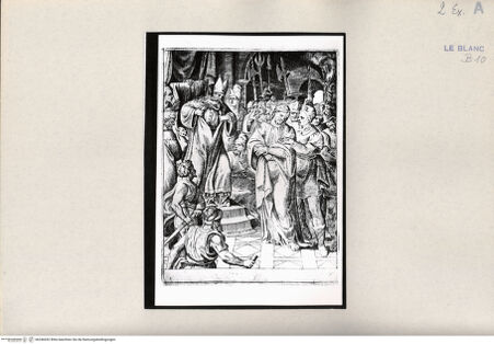 Vorderseite von Bibliotheca Hertziana [http://creativecommons.org/publicdomain/mark/1.0/] "Passio Domini Jesu Christi.Julii Bonasonis Opus"Christus und Kaiphas (Blatt 13) - , bh246052. Foto.