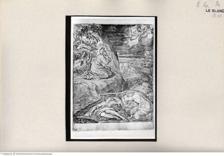 Vorderseite von Bibliotheca Hertziana [http://creativecommons.org/publicdomain/mark/1.0/] "Passio Domini Jesu Christi.Julii Bonasonis Opus"Jesus betet im Garten Gethsemane (Blatt 11) - , bh246054. Foto.