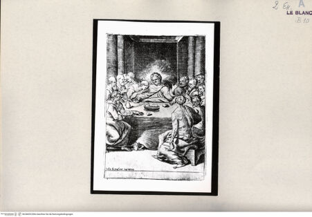 Vorderseite von Bibliotheca Hertziana [http://creativecommons.org/publicdomain/mark/1.0/] "Passio Domini Jesu Christi.Julii Bonasonis Opus"Das letzte Abendmahl (Blatt 10) - , bh246055. Foto.