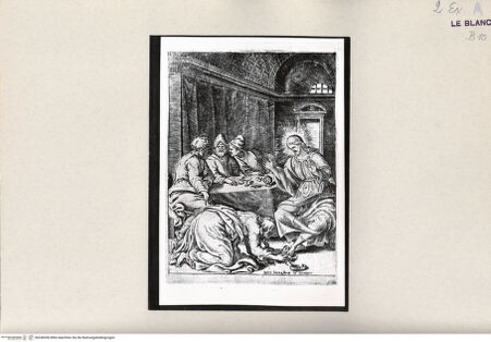 Vorderseite von Bibliotheca Hertziana [http://creativecommons.org/publicdomain/mark/1.0/] "Passio Domini Jesu Christi.Julii Bonasonis Opus"Christus und Magdalena bei Simon (Blatt 8) - , bh246056. Foto.