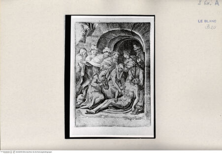 Vorderseite von Bibliotheca Hertziana [http://creativecommons.org/publicdomain/mark/1.0/] "Passio Domini Jesu Christi.Julii Bonasonis Opus"Die Grablegung (Blatt 22) - , bh246059. Foto.