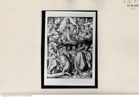 Vorderseite von Bibliotheca Hertziana [http://creativecommons.org/publicdomain/mark/1.0/] "Passio Domini Jesu Christi.Julii Bonasonis Opus"Die Madonna und der Heilige Domenikus (Blatt 2) - , bh246087. Foto.