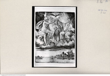 Vorderseite von Bibliotheca Hertziana [http://creativecommons.org/publicdomain/mark/1.0/] "Passio Domini Jesu Christi.Julii Bonasonis Opus"Die Krönung Mariens (Blatt 28) - , bh246099. Foto.