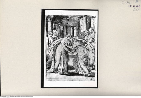 Vorderseite von Bibliotheca Hertziana [http://creativecommons.org/publicdomain/mark/1.0/] "Passio Domini Jesu Christi.Julii Bonasonis Opus"Die Heimsuchung (Blatt 4) - , bh246116. Foto.