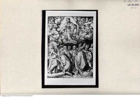 Vorderseite von Bibliotheca Hertziana [http://creativecommons.org/publicdomain/mark/1.0/] "Passio Domini Jesu Christi.Julii Bonasonis Opus"Die Verkündigung (Blatt 3) - , bh246117. Foto.