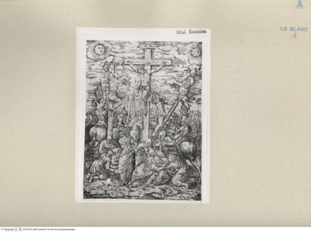 Vorderseite von  [http://creativecommons.org/publicdomain/mark/1.0/] Christus am Kreuz zwischen den Schächern mit vielen Figuren - , bh247401. Foto.