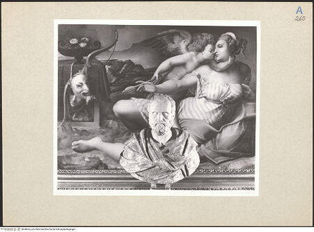 Vorderseite von Amministrazione Colonna [https://www.deutsche-digitale-bibliothek.de/content/lizenzen/rv-ez/] Venus und Amor - Gesamtansicht, Büste (Mann) steht vor Bild, bh248414_recto. Foto.