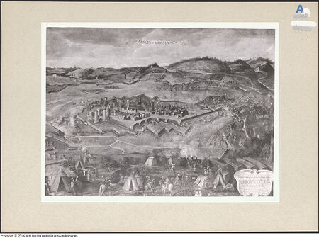 Vorderseite von Amministrazione Colonna [https://www.deutsche-digitale-bibliothek.de/content/lizenzen/rv-ez/] Vedute von Casale Monferrato unter spanischer Belagerung - Gesamtansicht, bh248458_recto. Foto.