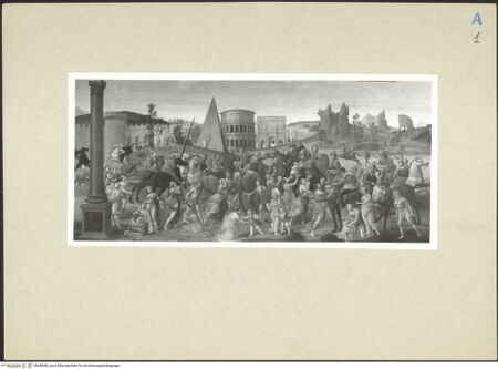 Vorderseite von Amministrazione Colonna [https://www.deutsche-digitale-bibliothek.de/content/lizenzen/rv-ez/] Versöhnung zwischen Sabinern und Römern - Gesamtansicht, bh248490_recto. Foto.