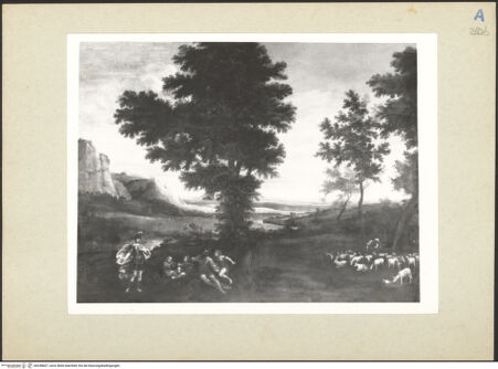 Vorderseite von Amministrazione Colonna [https://www.deutsche-digitale-bibliothek.de/content/lizenzen/rv-ez/] Landschaft mit der Ankunft Erminias bei den Hirten (Szene aus dem Epos Gerusalemme liberata) - Gesamtansicht, bh248607_recto. Foto.