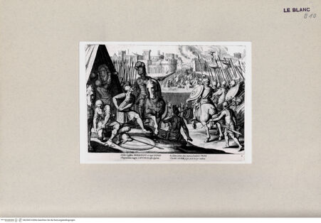 Vorderseite von  [http://creativecommons.org/publicdomain/mark/1.0/] Der Ansturm der Bourbonen auf Rom (Blatt 2 aus der Serie von 8 Blatt über die Taten Kaiser Karls V., gestochen mit J. de Gheyn) - , bh253674. Foto.