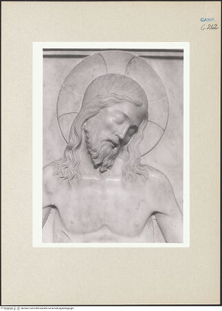 Vorderseite von Courtauld Institute of Art [https://www.deutsche-digitale-bibliothek.de/content/lizenzen/rv-ez/] Der Schmerzensmann zwischen Maria und Johannes dem Evangelisten - Christus, Kopf, bh254207_recto. Foto.